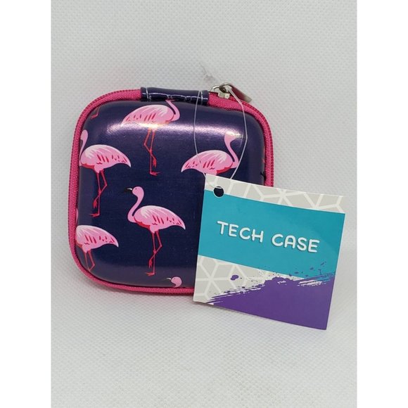 Blue Pink Pelican Graphics Zipper Inside Pouch Tech Earphone Earbuds Case - Picture 1 of 11